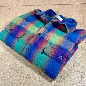 VTG 90s Levis Distressed Rainbow Plaid Flannel Western Button Up Shirt Mens  L